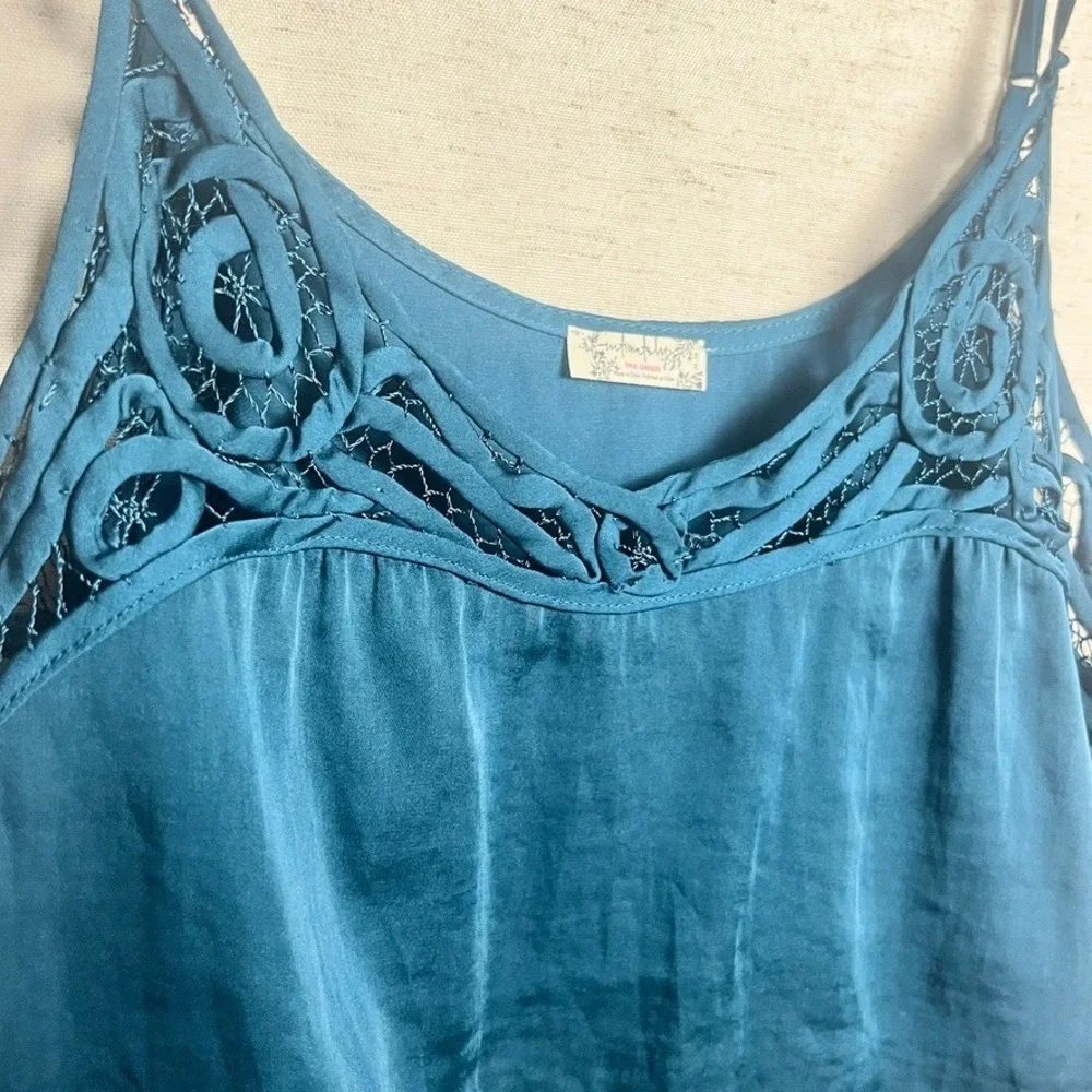 Free People Blouson Brami Blue-Green Teal Lace Strappy Cami‎ S boho festival